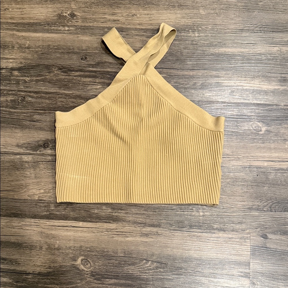 Crisscross Ribbed Tan Top